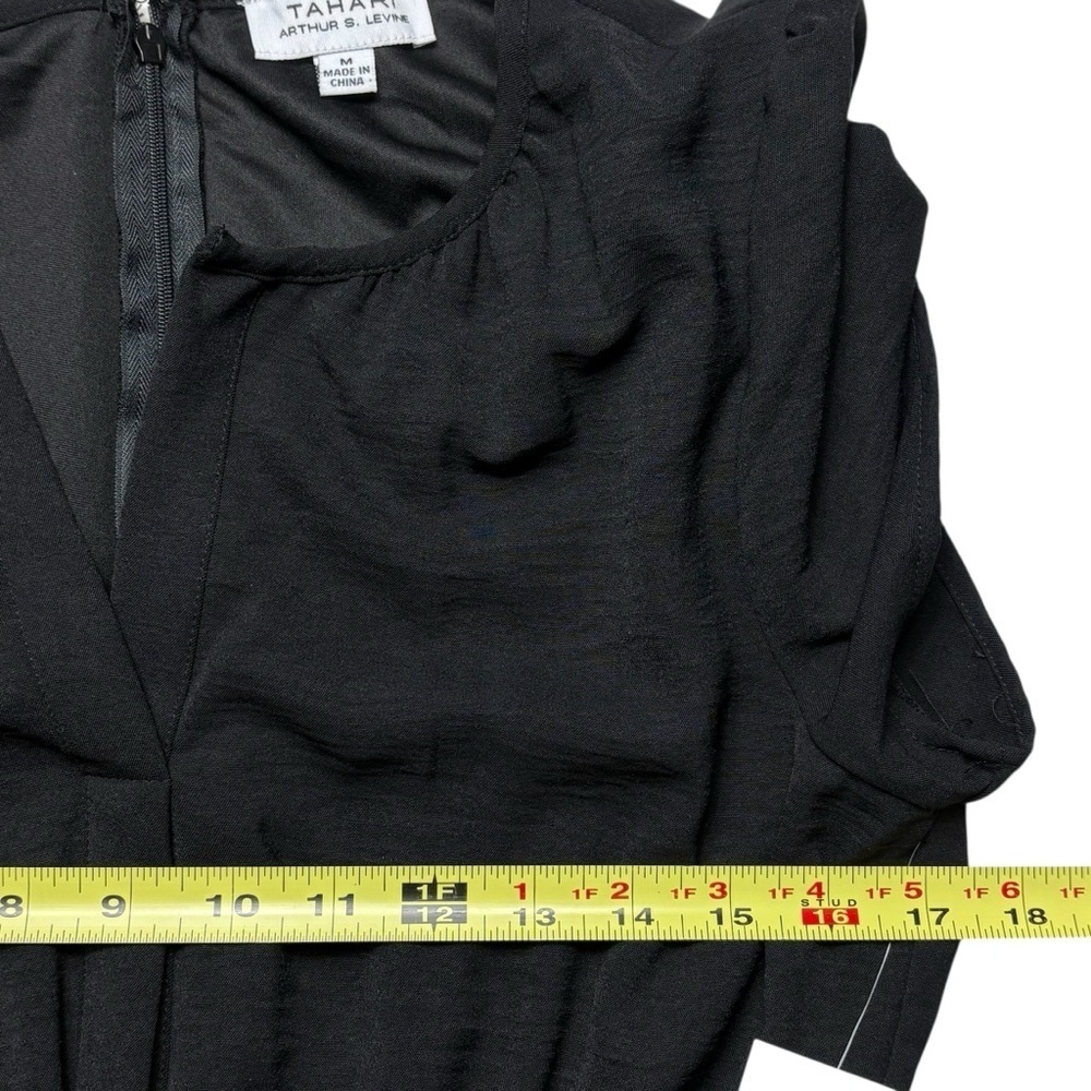 Tahari ASL Black Jumpsuit Size M Short Sleeve Elastic Waist Pockets 28” Inseam - Picture 5 of 12